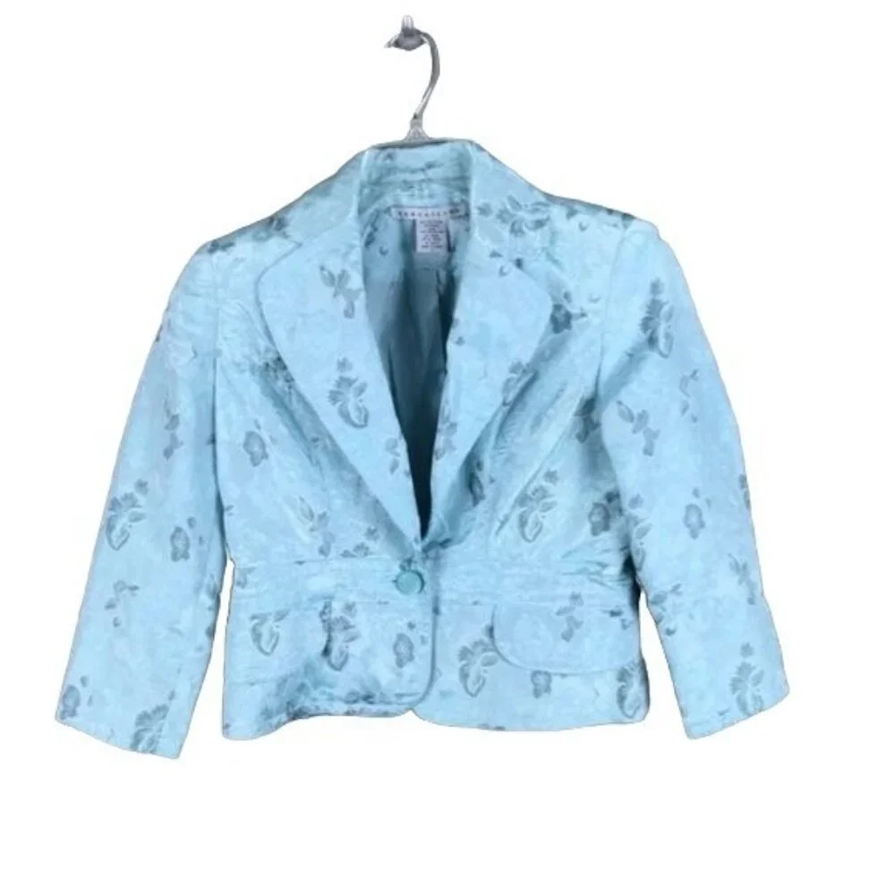 Versailles Aqua Brocade Jacket Size 6 NWT - Picture 2 of 6